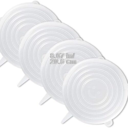 4 Pack Same Size Silicone Stretch Lids, Thicker Reusable Sturdy Silicone Container Cover, Expandable Food Storage Covers, Dishwasher and Freezer Safe, 8.07in(20.5cm)
