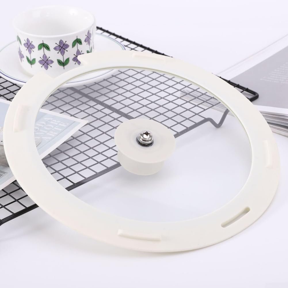 Silicone Pot Lid With Tempered Glass, Univ-ersal Pan Replacement Lid With Anti-Spill Design For Frying Pan & Cast Iron Skillet (7"/18CM white)