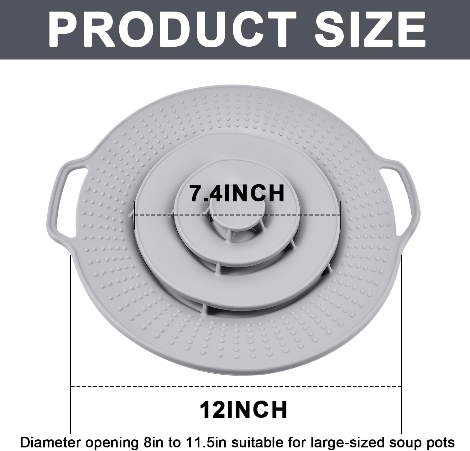 Pot Cover Spill Stopper Lid, Thicken Silicone Boil Over Spill Safeguard, Lid Cover Fits Openings 8" to 11.5" in Diameter for Pots And Pans, Cover-Gray