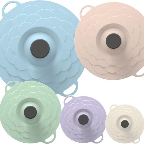 5 Pack Silicone Food Storage Lids, BPA-Free Suction Cup Lids,Microwave Splatter Cover, 5 Sizes Reusable Heat Resistant Suction Lids Fits, for cups, bowls, plates, pots, pans, refrigerators, etc.