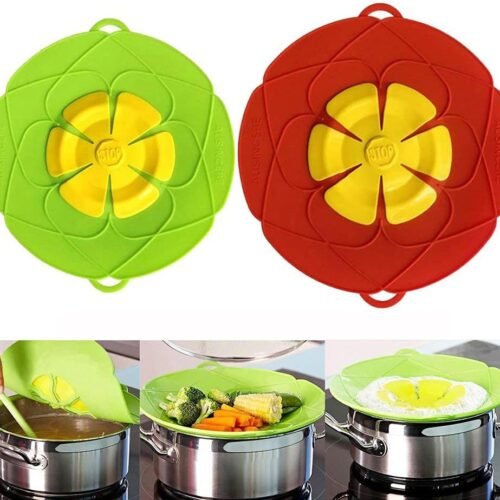 Spill Stopper Lid, Anti Spill & Boil Over Safeguard, Silicone Pot Cover, Multi-Function Kitchen Tool (11"(Red)+10.2“(Green))