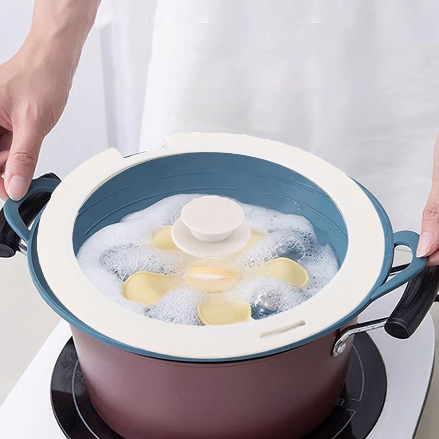 Silicone Pot Lid Multifunctional Glass Cover Lid with Secure Handle Universal Replacement Pan Lid for Kitchen Cookware Suitable for Use, White L