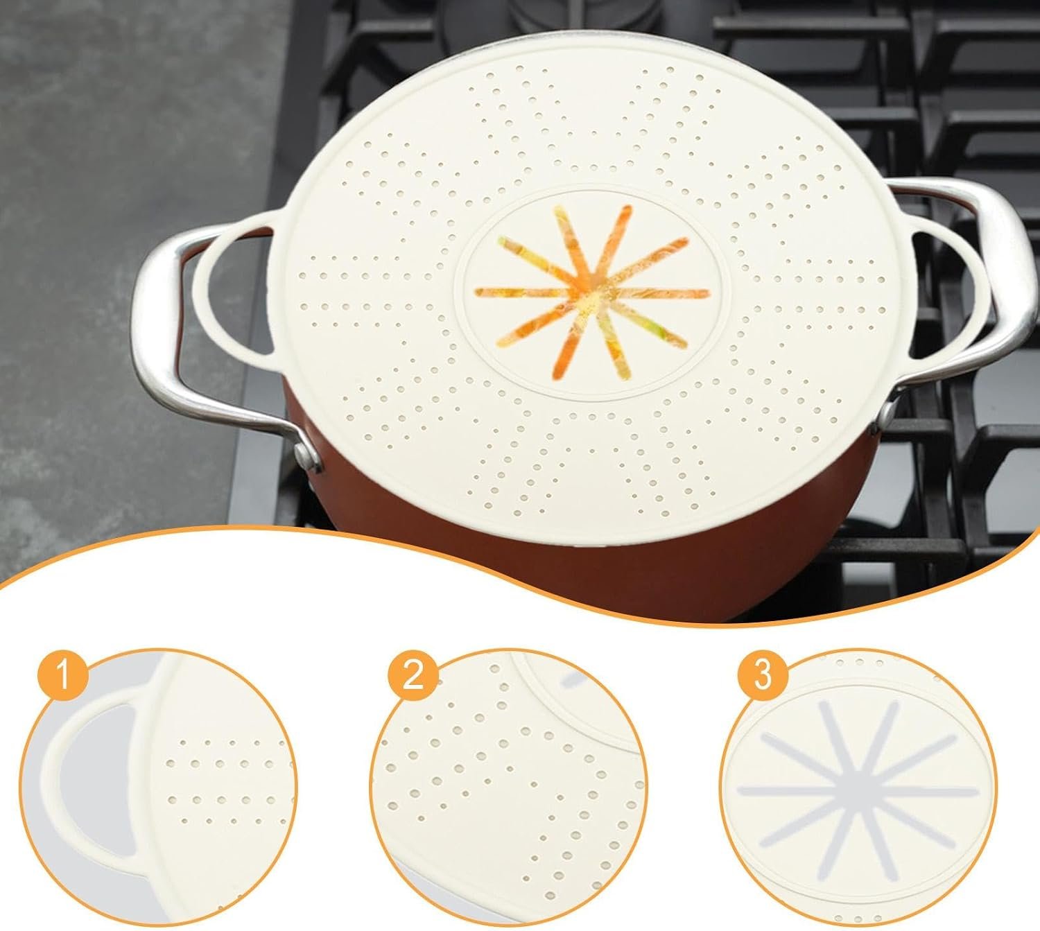 Silicone Spill Lid, Boil-Over, Silicone Splatter Screen for Soup Pot, White