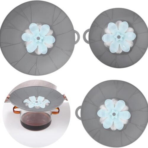 3 Pcs Silicone Spill Stopper Lids, 3 Sizes Splatter Covers, Reusable Lids with Flower Vent, Universal Pot Covers, Boil-Over Protectors, Safe for Microwave, Oven, Stovetop, Dishwasher