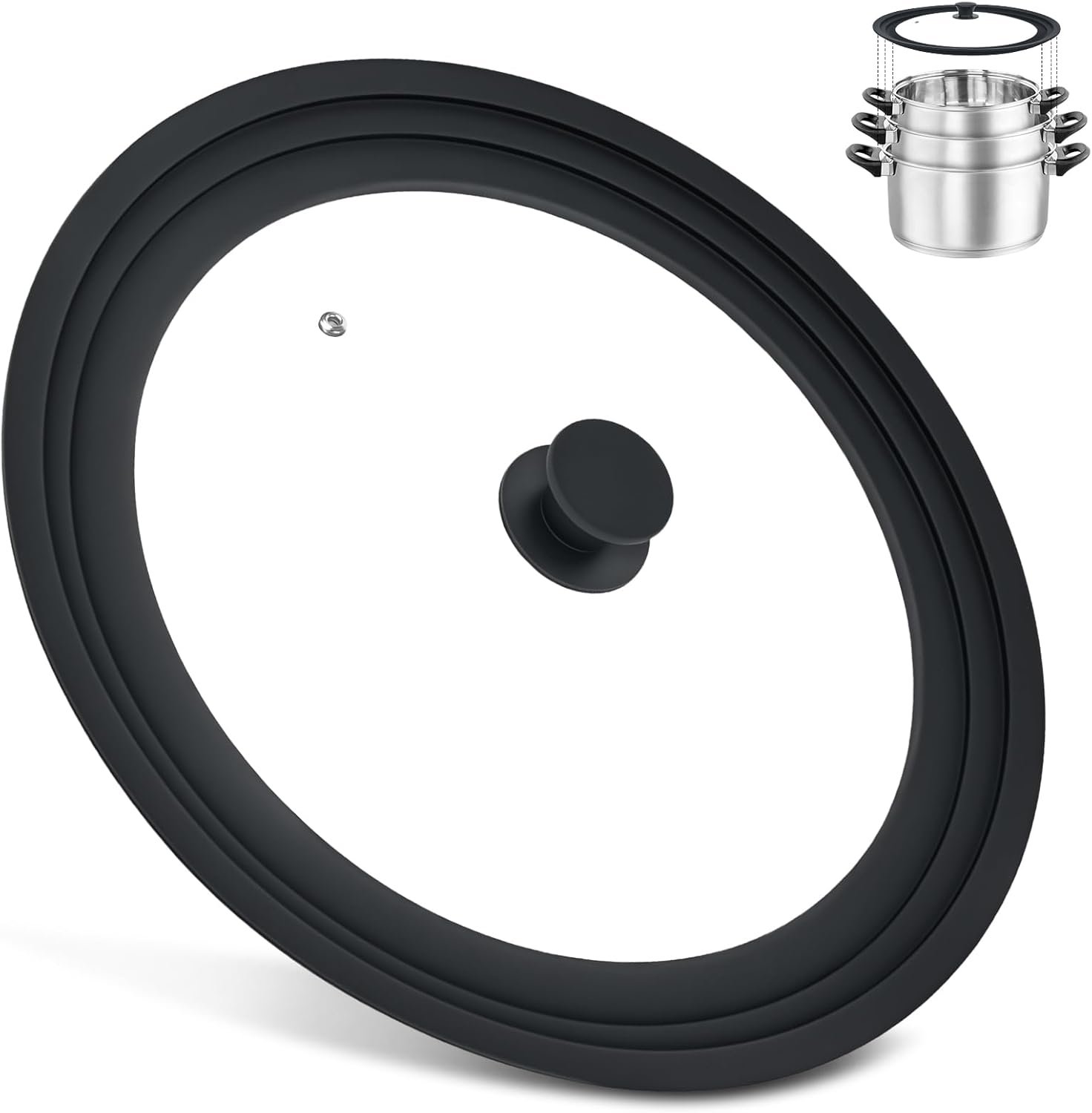 Extra Large Universal Lid Fits 13", 14", 15" Cookware - Silicone Replacement Pan Lid for Pots, Pans, and Skillets - Tempered Glass Pot Lid Cover for Frying Pans, Cast Iron,