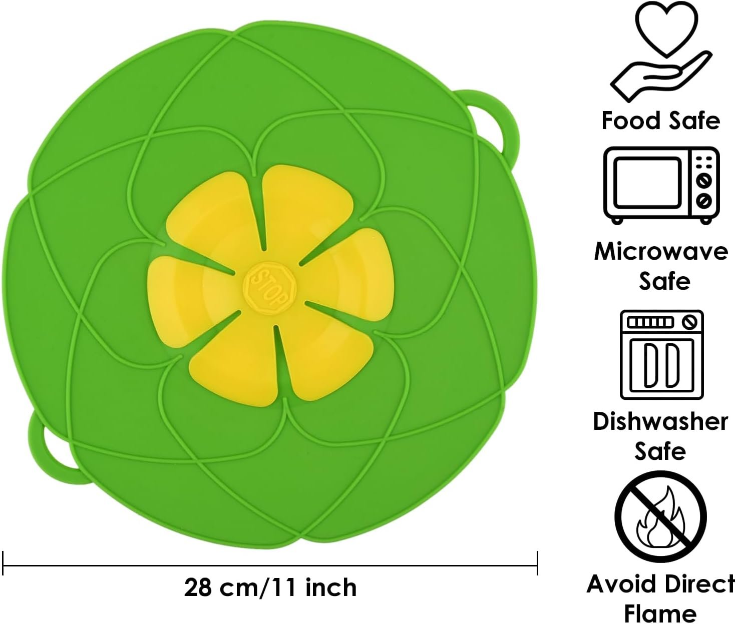 Spill Stopper Lid Cover 11 Inch Silicone Pot Boil Over Preventer for Pans and Pots