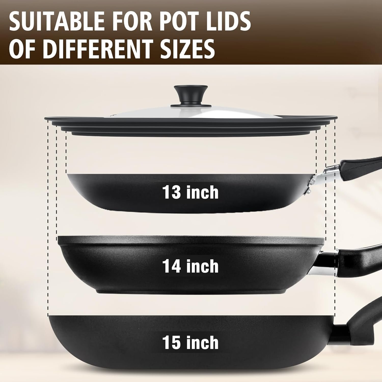 Extra Large Universal Lid Fits 13", 14", 15" Cookware - Silicone Replacement Pan Lid for Pots, Pans, and Skillets - Tempered Glass Pot Lid Cover for Frying Pans, Cast Iron,