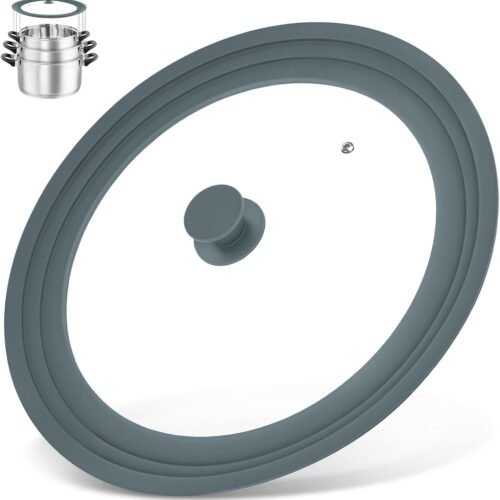 13-14-15 in Universal Lid for Oversized Pots, Pans and Skillets, Extra Large Pot Lid Tempered Glass Lid with Heat-Resistant Silicone Edge, Cookware Lids, Replacement Frying Pan Cover, Grey