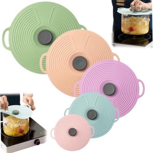Silicone Lids 5Pcs Silicone Lids for Pots and Pans 12.4/11/9.1/7.9/6'' Silicone Pot Lids Food Grade Silicone Bowl Covers with Handle Reusable Suction Seal Covers