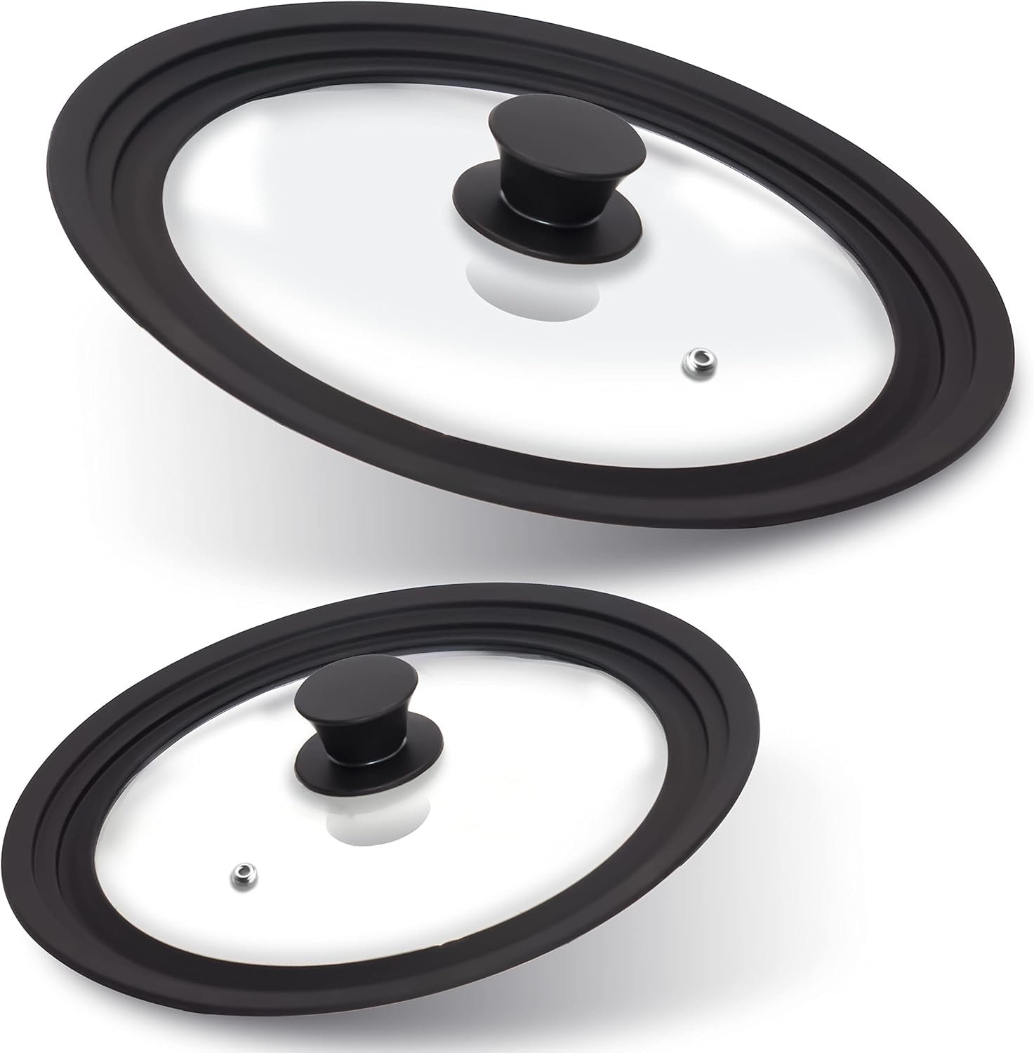 Silicone Universal Lid for Pots, Pans and Skillets - Tempered Glass Covered with Heat Resistant Silicone Rim Fits All 7" to 12" Diameter Cookware -Easy to Use Replacement Frying Pan Cover