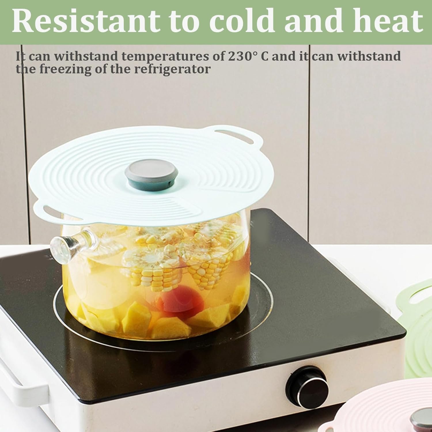 Silicone Lids 5Pcs Silicone Lids for Pots and Pans 12.4/11/9.1/7.9/6'' Silicone Pot Lids Food Grade Silicone Bowl Covers with Handle Reusable Suction Seal Covers